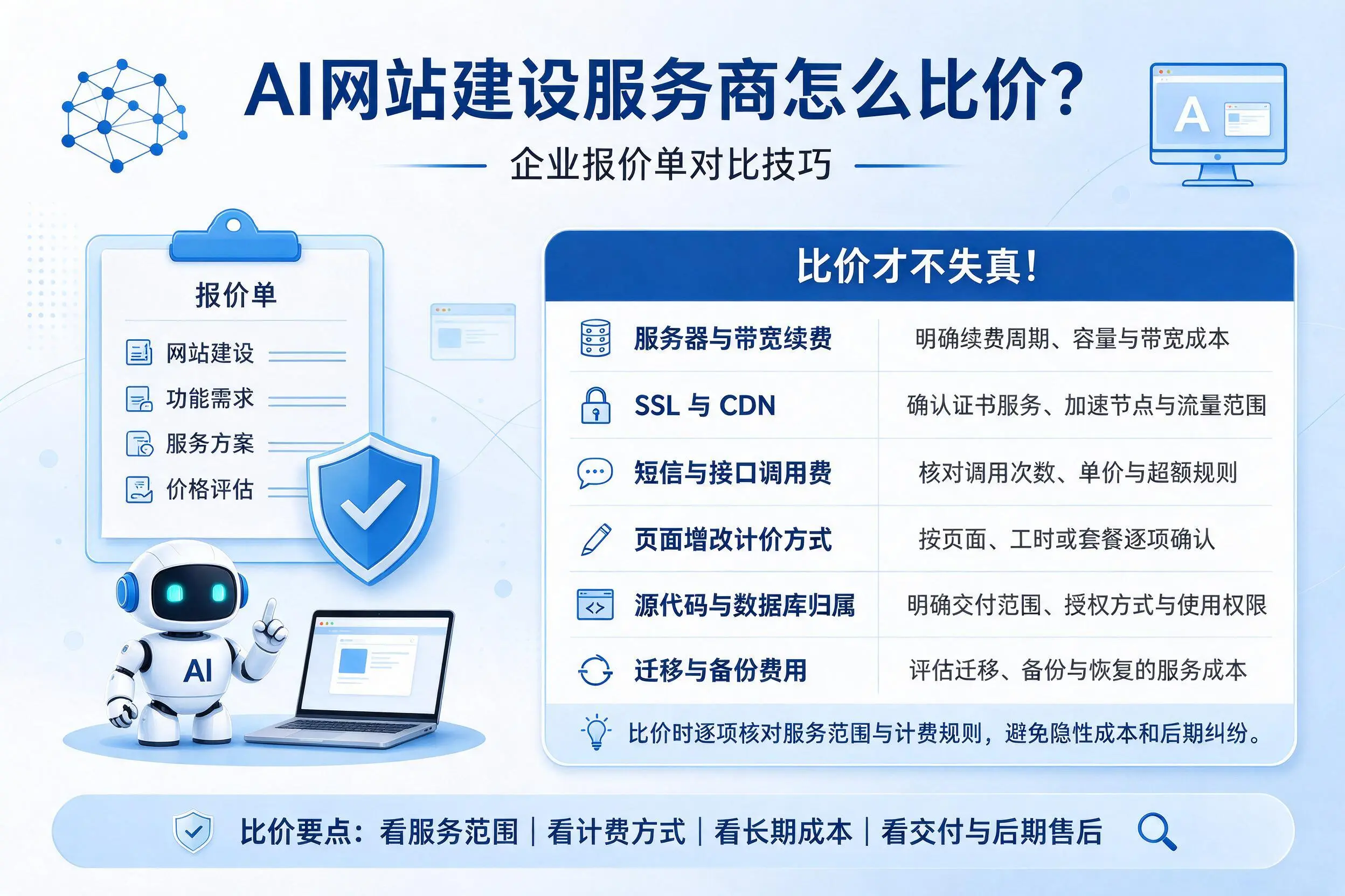 AI网站建设服务商怎么比价？平凉企业报价单对比技巧