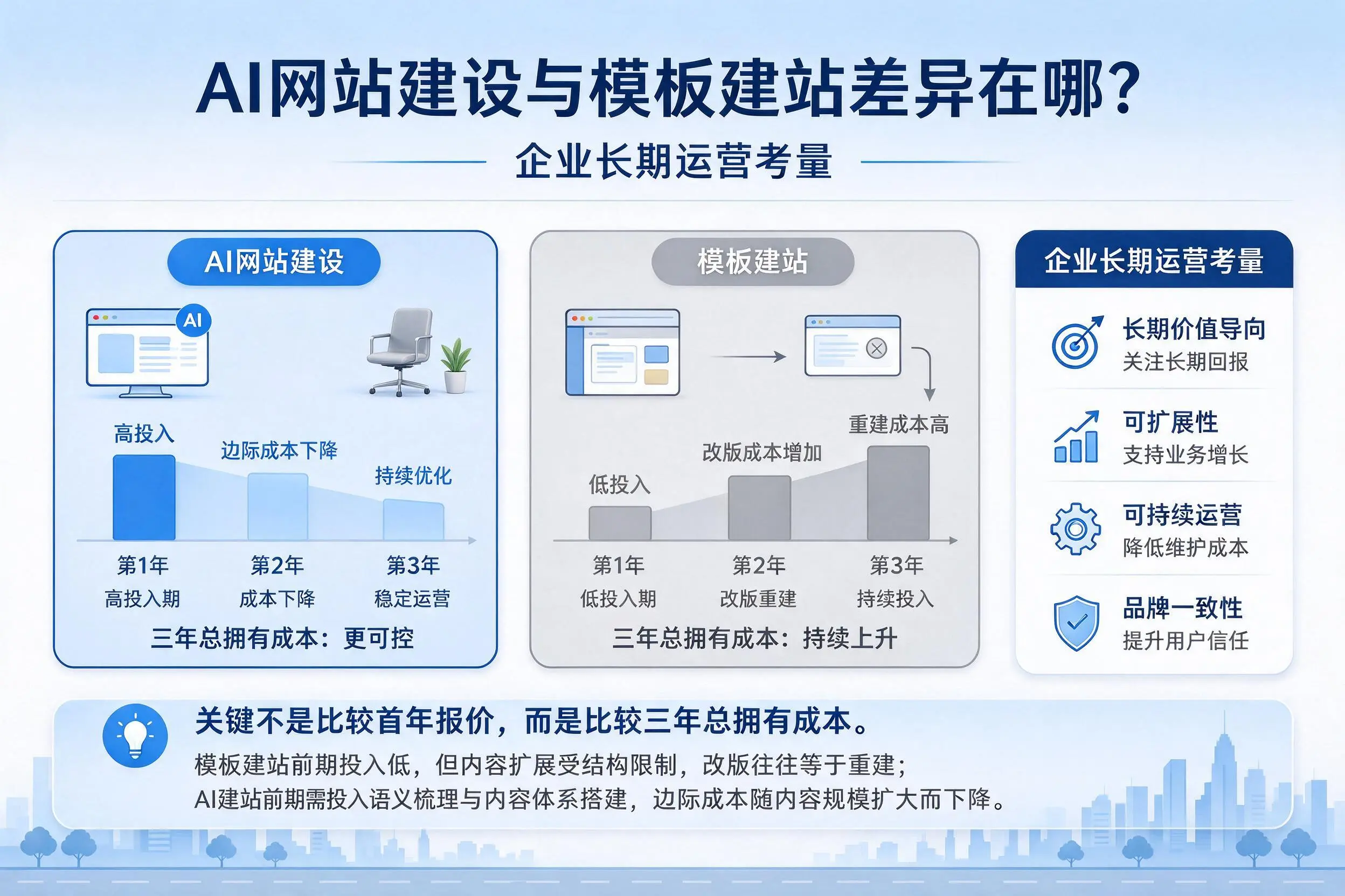 AI网站建设与模板建站差异在哪?平凉企业长期运营考量